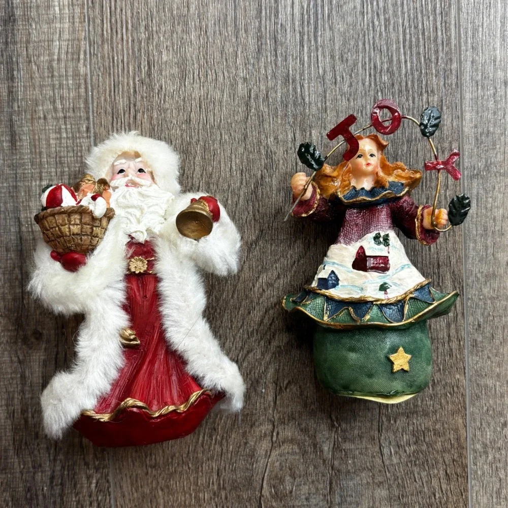 Vintage Santa Claus and Joy Angel Christmas Figurines H's Collection Red Green